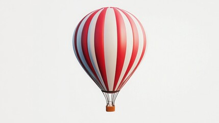 Obraz premium A vibrant hot air balloon with red and white stripes floating gracefully against a clear sky, symbolizing adventure and freedom.