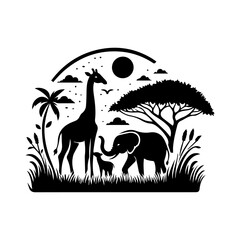 elephant and giraffe animal logo