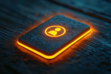 Glowing Person Icon on Wooden Surface.