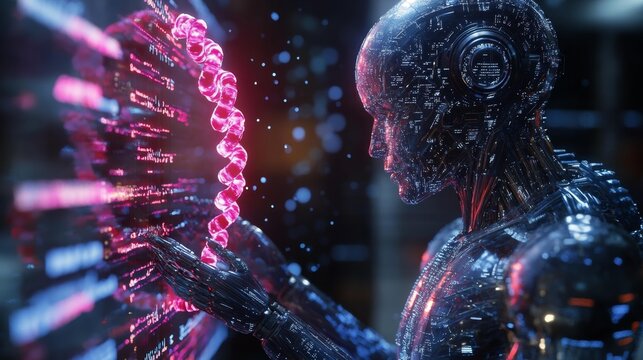 Futuristic AI Robot with DNA Strand Generative AI