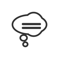 Minimalist Speech Bubble Icon With Horizontal Lines. Simple black and white speech bubble icon featuring horizontal lines, representing communication and thinking concepts in a minimalist style.