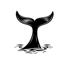 Fototapeta premium Black and White Illustration of a Whale Tail Emerging from Water