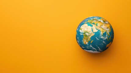 A picture of Earth against a yellow background, highlighting the world as one interconnected entity.