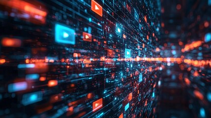 Abstract Digital Data Stream with Play Buttons