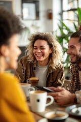 Several women gathering at a coffee shop