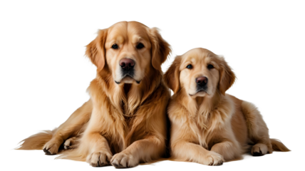 A family of golden retriever dogs on white, transparent background