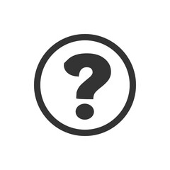 Black and White Question Mark Icon in Circle. A simple black and white icon of a question mark within a circle, symbolizing inquiry, curiosity, or uncertainty.