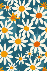 Pattern featuring elegant daisy flowers in geometry style