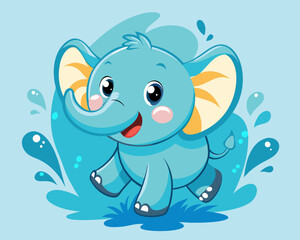 Cute baby elephant in water splash