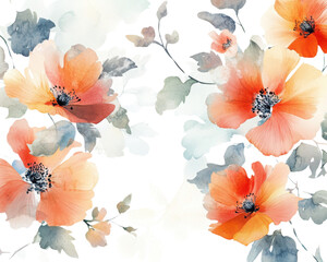 A vibrant watercolor floral pattern featuring soft blooms in delicate hues, perfect for backgrounds and textiles. transparent background