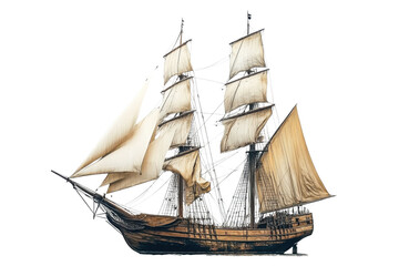 An intricately detailed ship with majestic sails, perfect for maritime themes and historical illustrations. transparent background