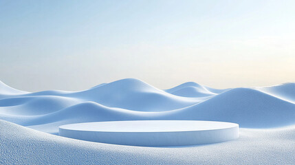Minimalistic 3D podium mock-up set against a snow-themed landscape. The blank stage suggests endless possibilities, while the snow adds a serene, peaceful ambiance