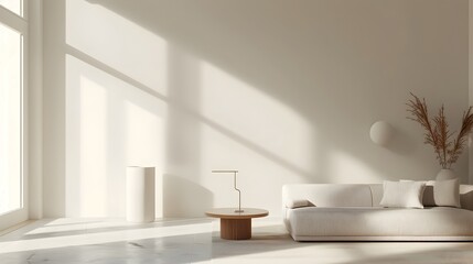 Minimalist and Clutter Free Living Room with Neutral Tones and Clean Lines