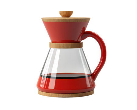 Stylish red coffee maker glass body, perfect brewing fresh cup coffee. Ideal modern kitchens coffee lovers. transparent background - Powered by Adobe