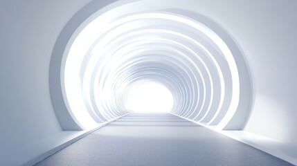 Obraz premium A futuristic tunnel illuminated by soft white light, creating a sense of depth and perspective in a serene environment.