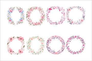 Beautiful Watercolor Wreath Illustrations: Floral Vector Collection