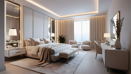 Fototapeta premium Elegant, modern, cozy and well-lit room Generative AI