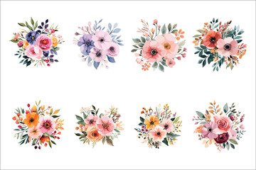 Beautiful Watercolor Flower Designs  Floral Arrangement Set