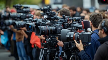 A Crowd of Cameramen Filming an Event