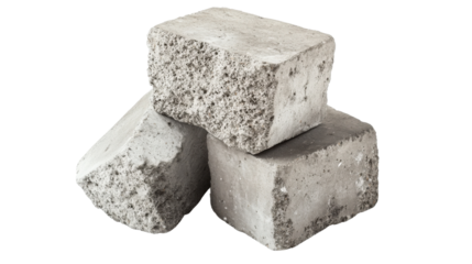A close-up view of three concrete blocks showing their texture and structure, perfect for construction and building projects. transparent background