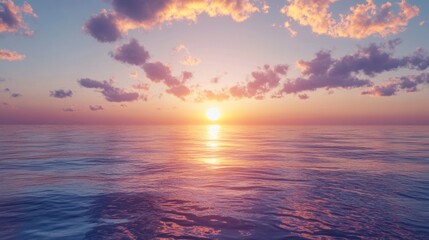 Naklejka premium A calm horizon reflects the beauty of the dying sun.