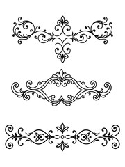 Flower ornament set isolated background, black and white © khafid