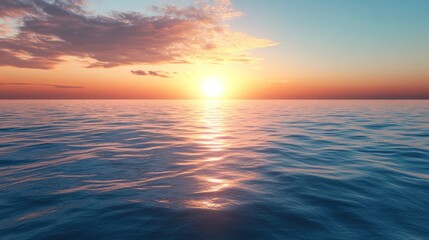 Fototapeta premium Golden waves dance quietly beneath a setting sun.