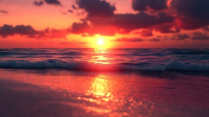 Fototapeta premium A golden horizon rests over the tranquil evening sea.