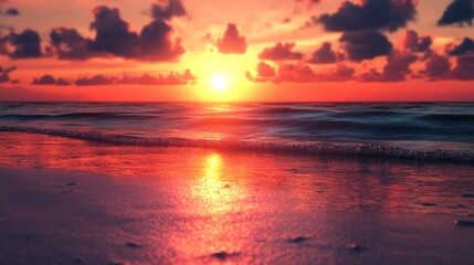 Obraz premium A golden horizon rests over the tranquil evening sea.