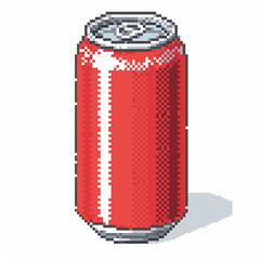 A cool retro 8 bit game art style image of a red can of soda with no logo on a white background