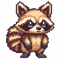 Fototapeta premium A cool retro 8 bit game art style image of a cute trash panda raccoon on a white background