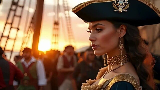 Majestic Pirate Queen Silhouetted at Golden Hour