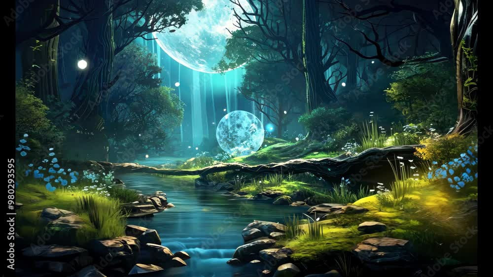 Aufkleber dark forest with a full moon in the background, an ominous forest with the glowing light of a full m
