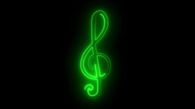 glowing neon line music concept green color  Treble Clef logo for template decoration and covering on the black background. 