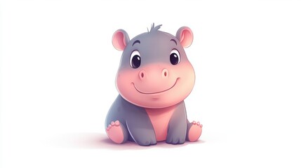 Kawaii Baby Hippo Character in Soft Pastel Shades, Adorable and Endearing, Isolated on White