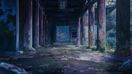 Fototapeta premium an abandoned garden anime background