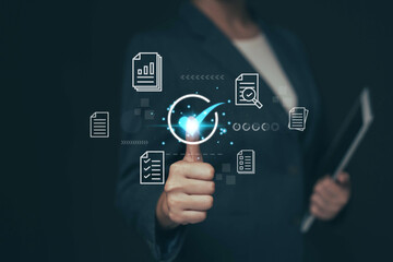 Document Management System (DMS), online documentation database and process automation to efficiently manage files, knowledge and documentation in enterprise with ERP. Corporate business technology.