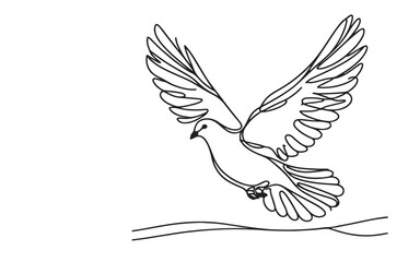 Obraz premium one continuous single line drawing of flying white dove illustration on white on freedom day