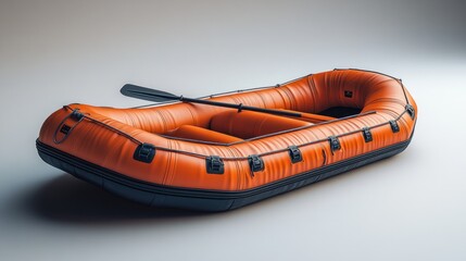 Obraz premium An orange inflatable raft with oars, designed for water activities.