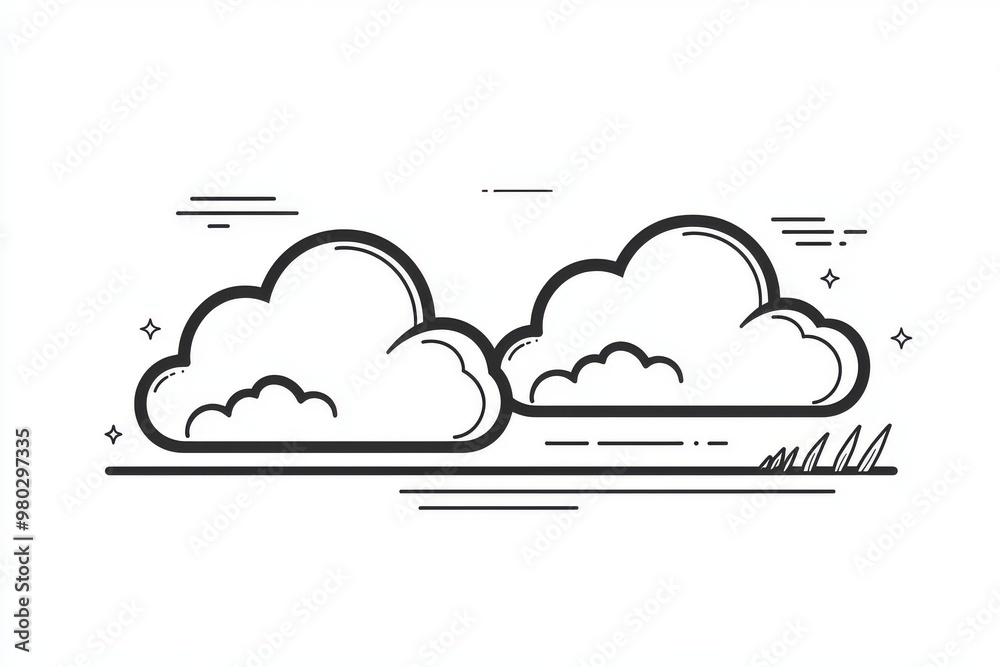 Wall mural a continuous line drawing of the sun and clouds in abstract form
