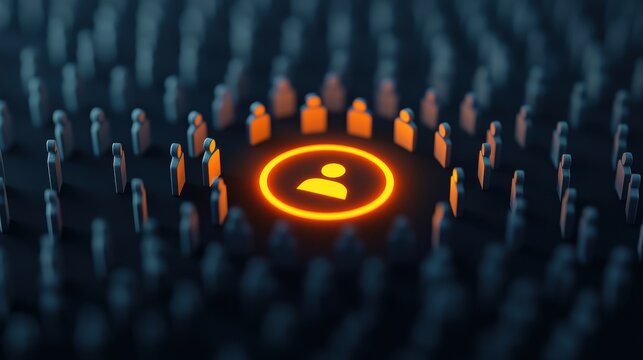 A central figure highlighted among a sea of silhouettes, symbolizing individualism and connection in a digital age.