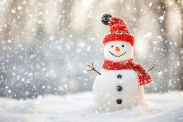 Fototapeta premium Snowman In Snowy Winter Wonderland with generative ai
