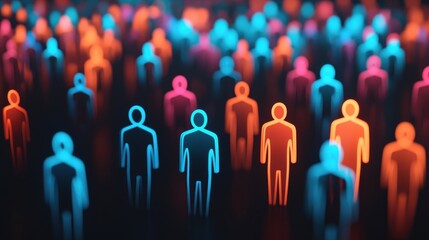 A vibrant illustration of abstract figures in luminous colors, symbolizing diversity and community in a digital landscape.