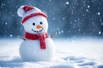 Fototapeta premium Snowman In Snowy Winter Wonderland with generative ai