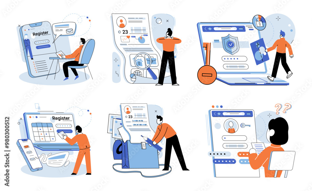 Aufkleber user authorization. vector illustration. registering for account involves user verification and auth