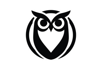 Stylized Monochrome Owl in Circle Logo on White Background