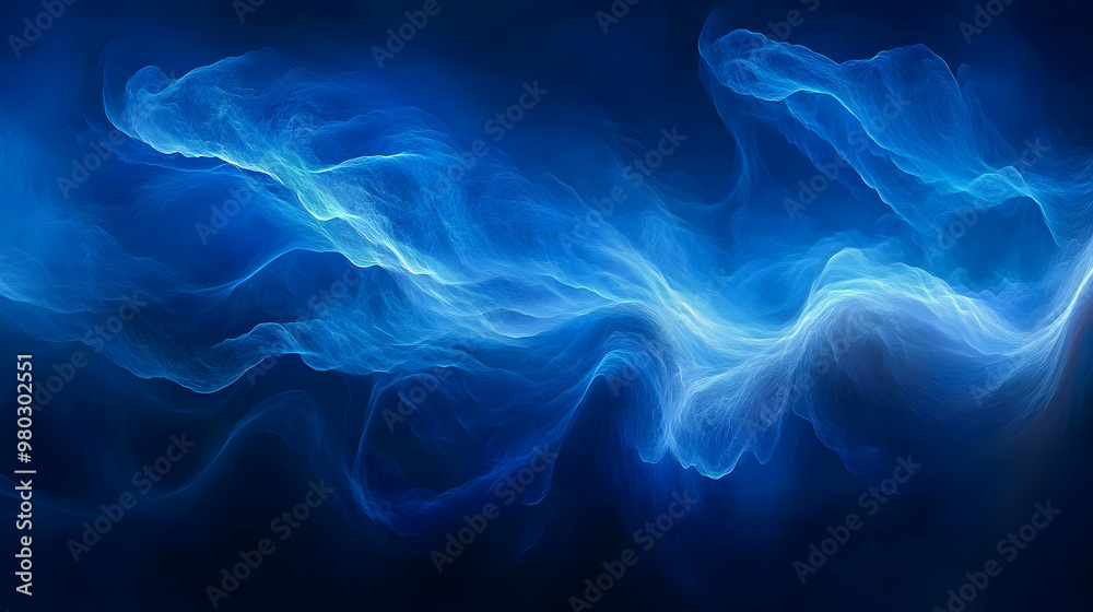 Sticker Abstract blue smoke-like shapes on a black background.