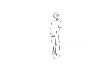 standing man continuous line vector illustration