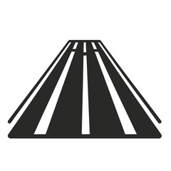 This black vector icon illustrates a road with clear lane markings extending into the distance, ideal for use in transportation and navigation designs