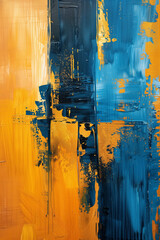  Modern abstract oil painting with vibrant shades of orange, gold, and blue